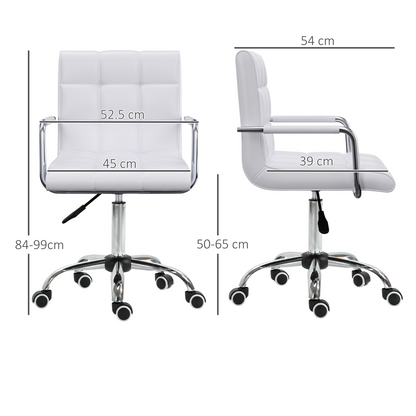 Mid Back PU Leather Home Office Chair Swivel Desk Chair with Arm, Wheel, White