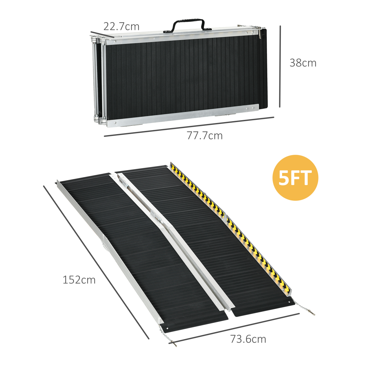 HOMCOM Folding Aluminium Wheelchair Ramp 152x73cm 272KG Capacity for Home