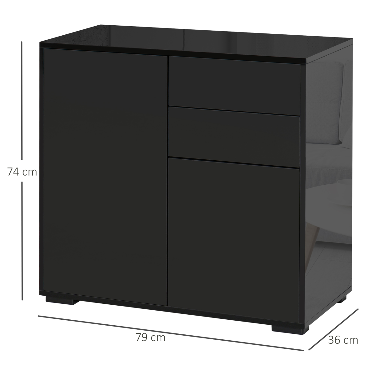 Side Cabinet with 2 Door Cabinet and 2 Drawer for Home Office Black