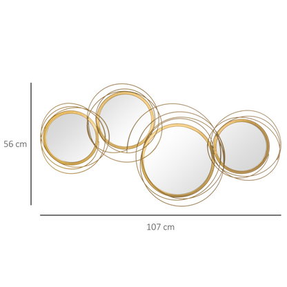 HOMCOM Metal Wall Art Decorative Mirror Decor Modern Wall Sculpture, Gold