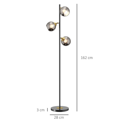 HOMCOM Modern Floor Lamp with Glass Global Shade, 3 Light, for Living Room