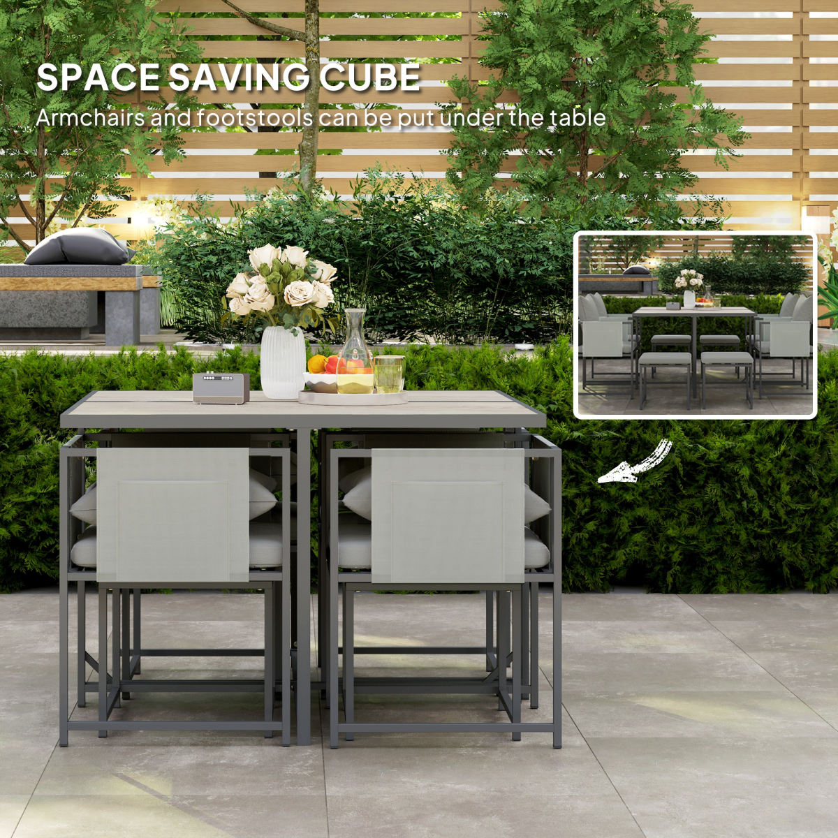 Outsunny 8 Seater Garden Dining Set, Cube Garden Furniture with Cushions