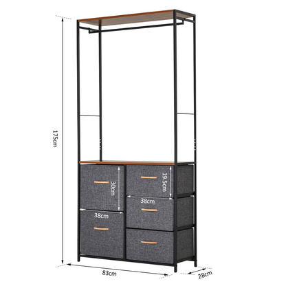 175x83cm Freestanding Clothes Hanger Storage Unit SteelBlack Brown Coat Rack