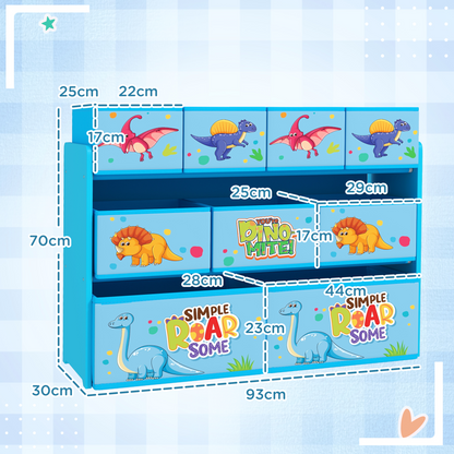 AIYAPLAY 3-Tier Toy Organiser Shelf with 9 Storage Boxes for Bedroom Blue