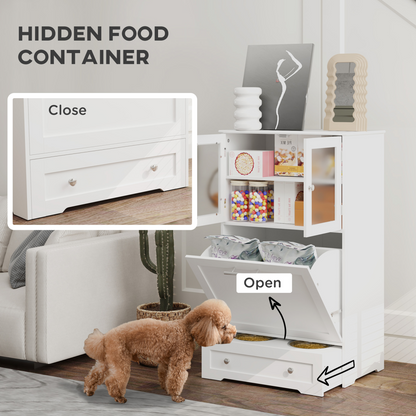 PawHut Dog Feeding Station with 2 Storage Cabinets, 2 Elevated Bowls, White