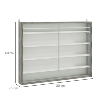 HOMCOM 5-Tier Wall Display Shelf Unit Cabinet w/ Shelves Glass Doors Grey Wood