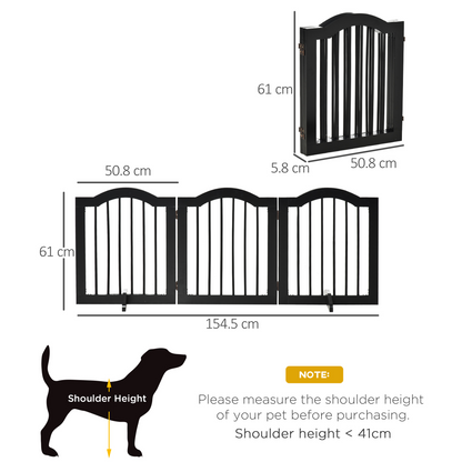 3 Panels Dog Gate w/ Support Feet Fence Safety Barrier Freestanding Wood Black