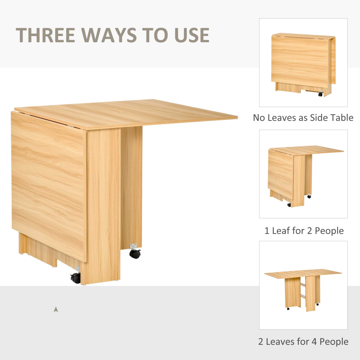 HOMCOM Foldable Dining Table with Storage Shelves for Kitchen, Dining Room