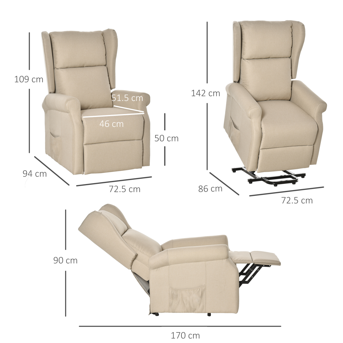 HOMCOM Power Lift Chair for the Elderly Fabric Recliner Armchair w/ Remote Beige