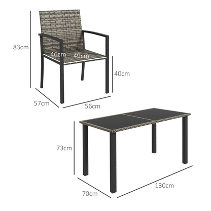 Outsunny 4 Seater Rattan Garden Furniture Set with Glass Tabletop - Mixed Grey