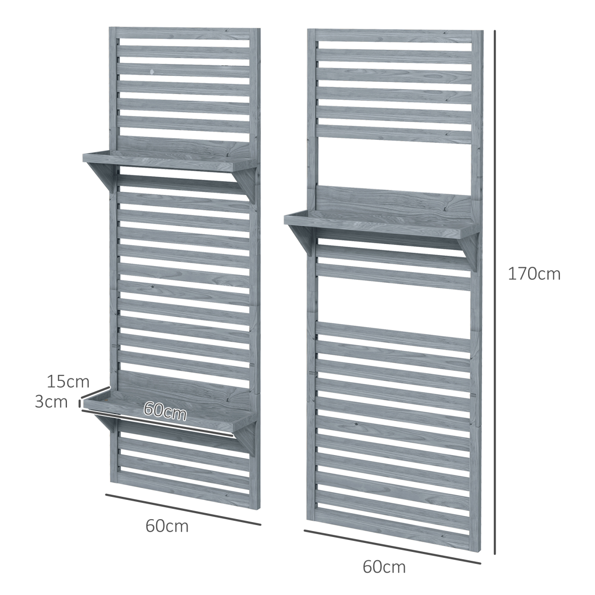 Outsunny Wall Mounted Plant Stands Set of 2 with Shelves and Slatted Trellis