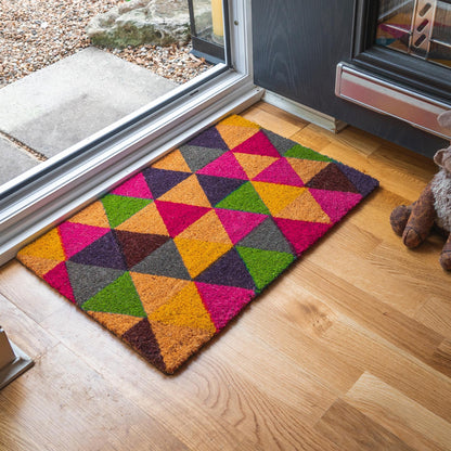 60cm x 40cm Multicoloured Triangles Coir Door Mat