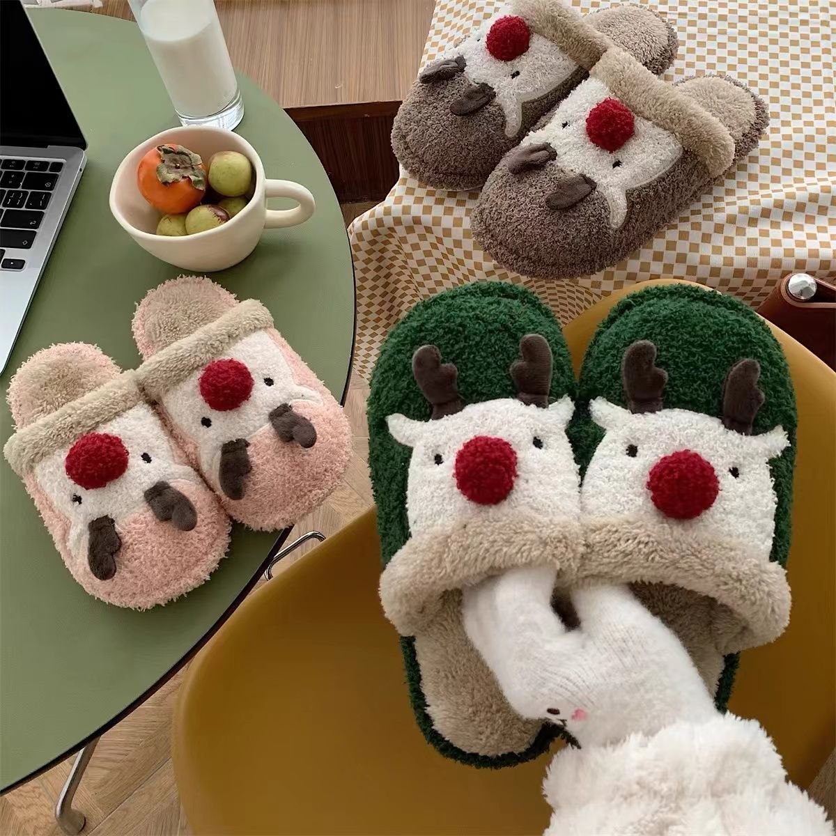 Fashion Non-slip Warm Christmas Elk Plush Shoes