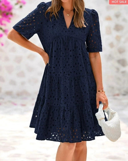 V-neck Hollow Lace Dress High-grade