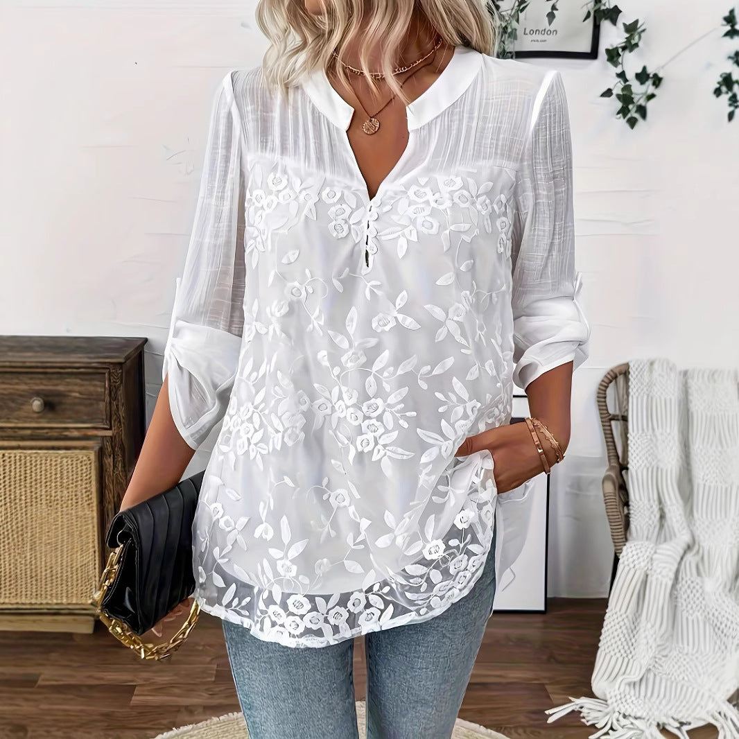 European And American-style Lace-patch Casual Pullover Shirt
