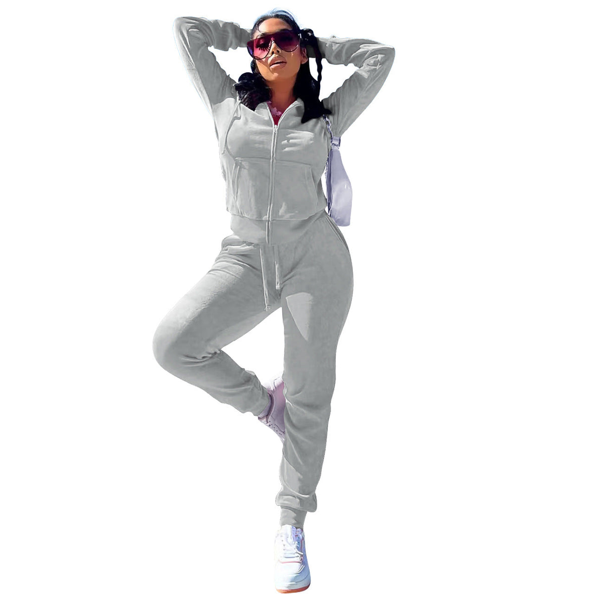 Women's Casual Silver Fox Fur Top And Pants Two-piece Set