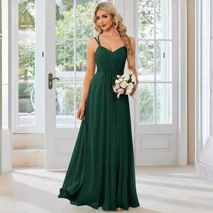 Sling Banquet Temperament Long Pleating Dress
