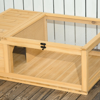 PawHut Tortoise House, Small Reptile Wooden House, with Mesh Roofs, Side Panels, for Turtles, Lizards, Geckos and Snakes