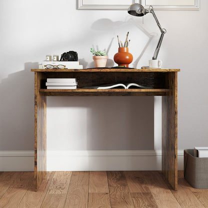HOMCOM Boxy Work Desk, with Shelf - Wood-Effect