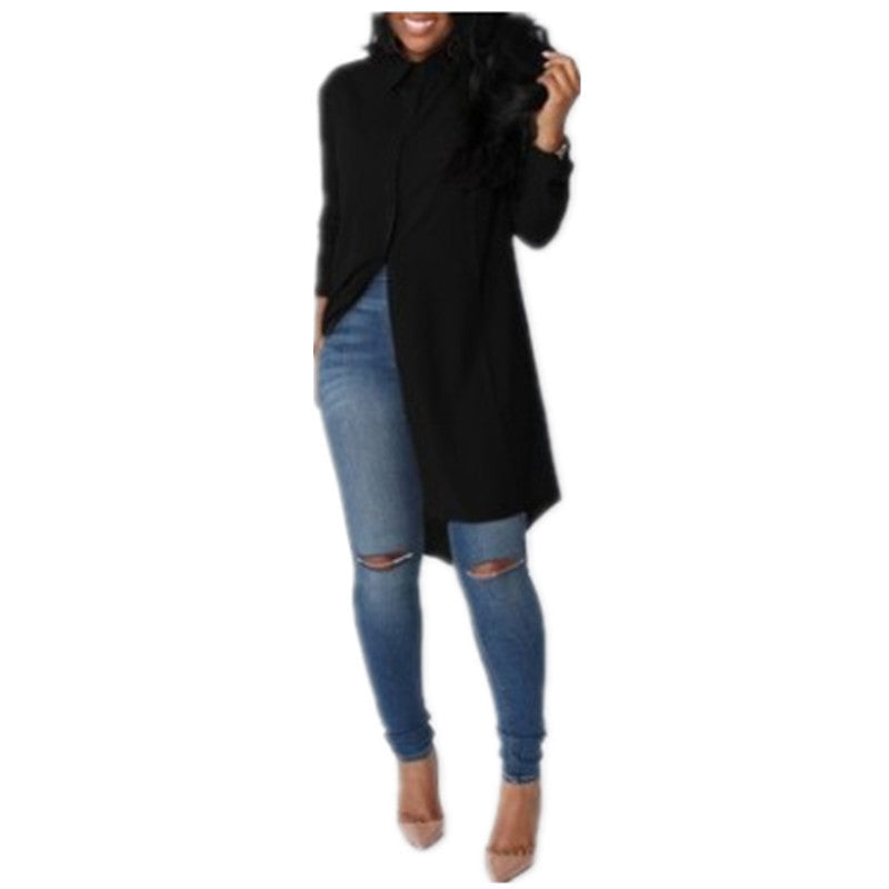 Irregular Mid-length Long-sleeved Chiffon Shirt Women