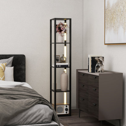 HOMCOM Floor Lamp with Shelves, 4 Layer Dimmable Column Modern Standing Lamp with 3 Brightness Levels and Foot Switch for Living Room, Bedroom, Office, Black