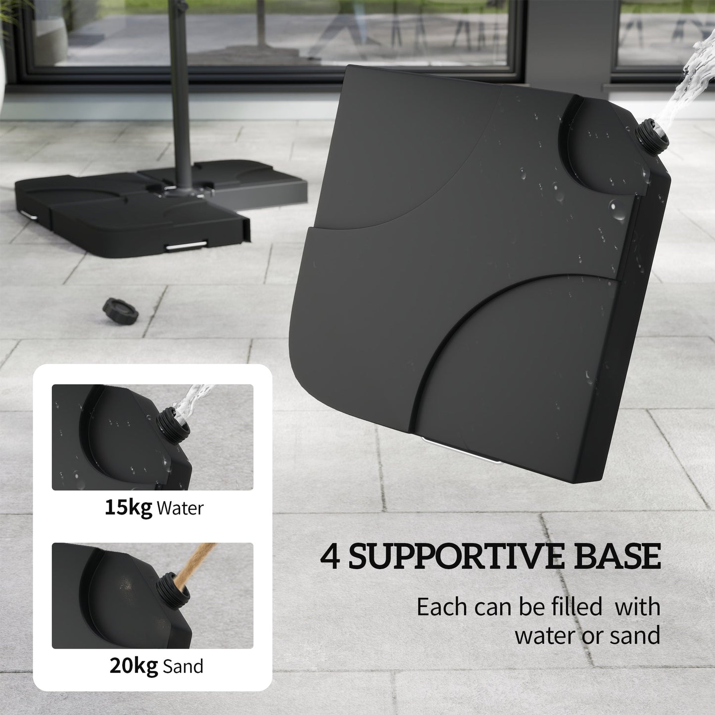 Outsunny 3m Overhanging Parasol, with Base, Weights and Cover - Black