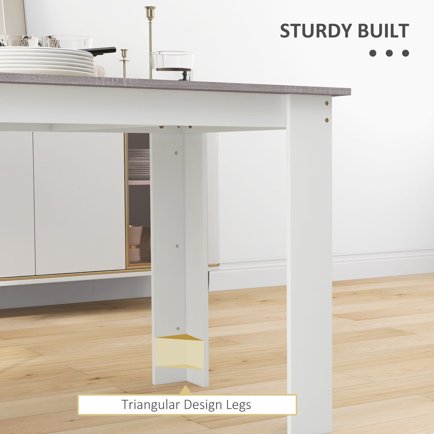 HOMCOM Dining Table for 4-6 People, Kitchen Table with Wood Effect for Dining Room, Grey