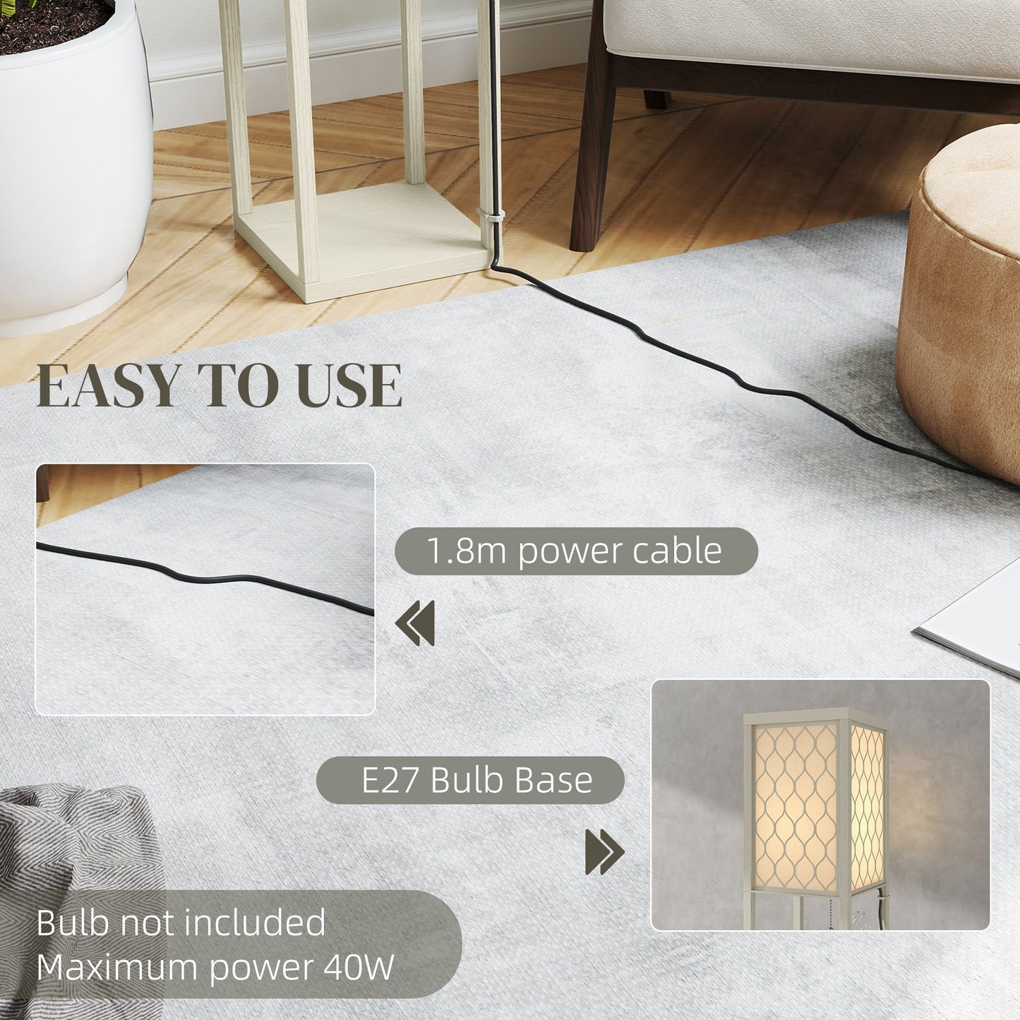 HOMCOM Three-Shelf Standing Lamp - Oak/White