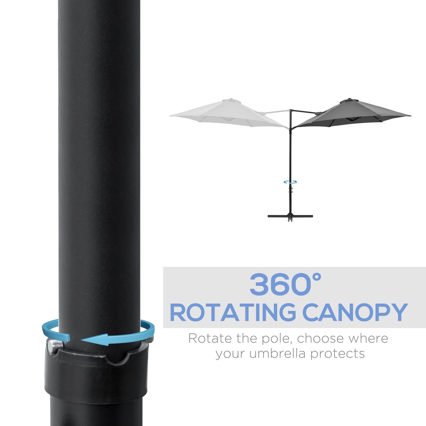 Outsunny 2.5M Garden Cantilever Parasol, Offset Roma Patio Umbrella Hanging Sun Shade Canopy Shelter with 360\'c2\'b0 Rotation and Cross Base, Dark Grey