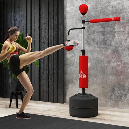 HOMCOM 3-in-1 Boxing Punching Bag, Freestanding with 2 Speed Bals, 360\'c2\'b0 Reflex Bar, 160-230cm Adjustable Height, Red