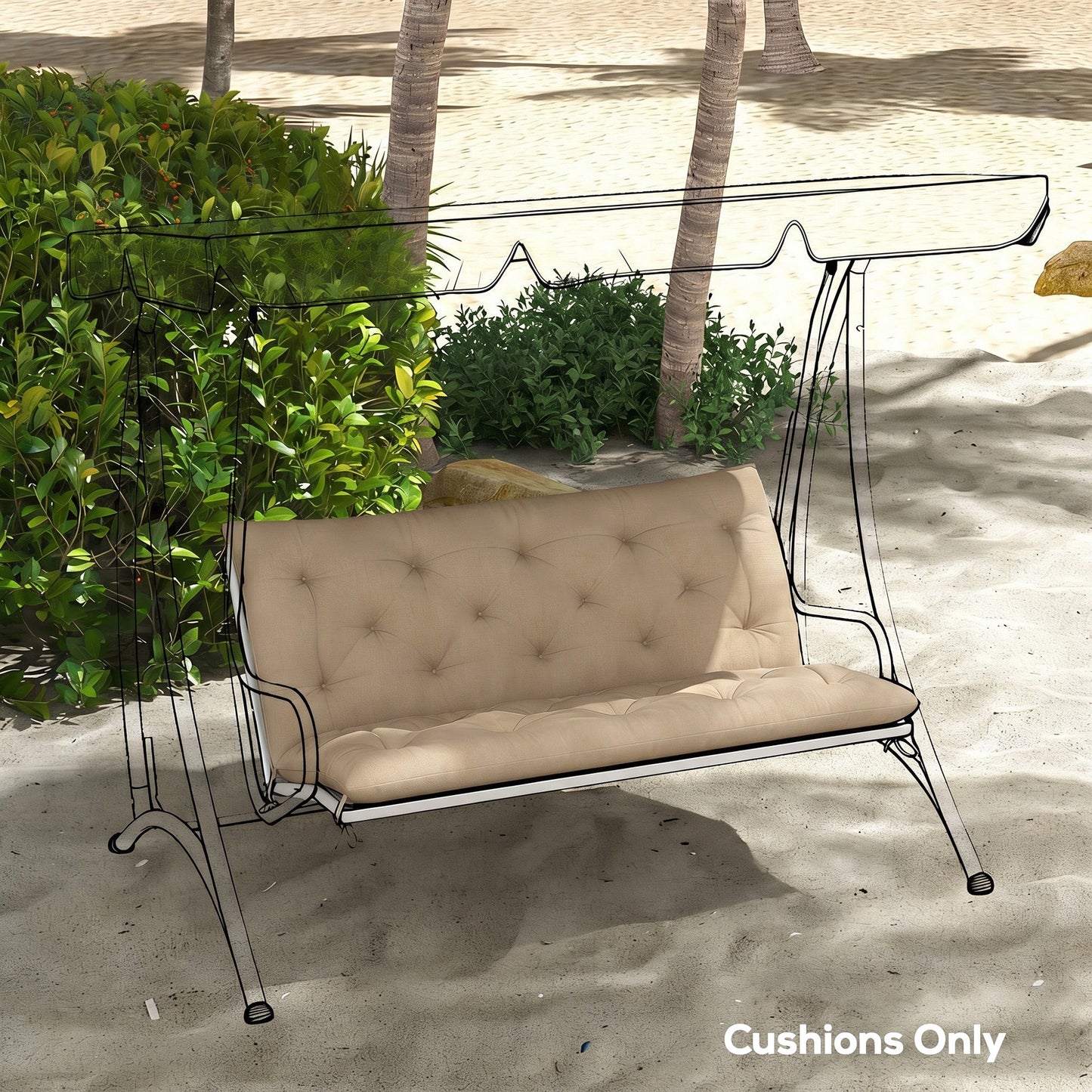 Outsunny Garden Bench Cushion, 2 Seater Swing Chair Cushion, Seat Pad with Ties for Indoor and Outdoor Use, 110 x 120 cm