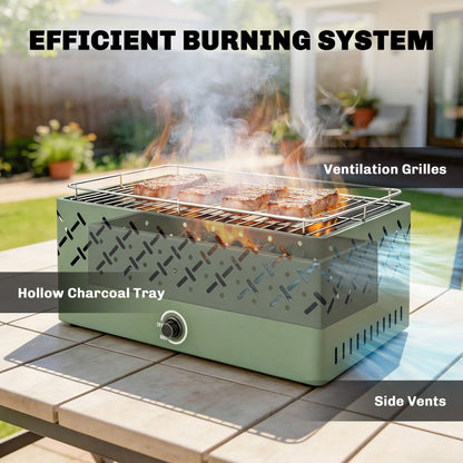 Outsunny Portable Charcoal BBQ Grill, Battery Powered Barbecue Grill with Built-in Fan for Camping Picnic, Light Green