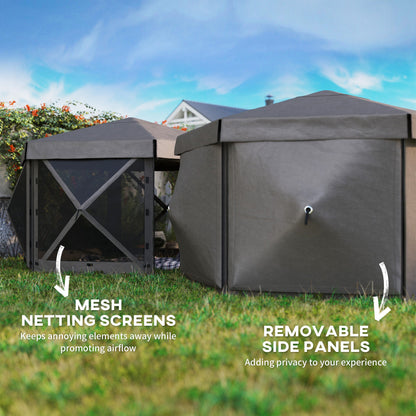 Outsunny 3 x 3(m) Hexagon Pop Up Gazebo with 5 Sides and Carry Bag, Waterproof, UV Resistant Party Tent Instant Event Shelter with Netting for Garden, Patio, Brown