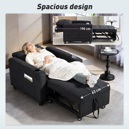 HOMCOM 3-in-1 Single Sofa Bed, Convertible Sleeper Chair Bed - Black