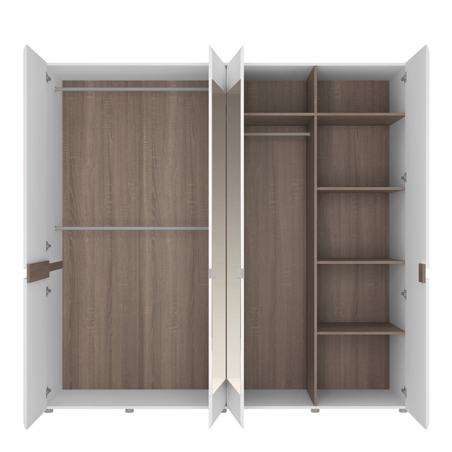 Chelsea Bedroom 4 Door Wardrobe with Mirrors in White with a Truffle Oak Trim