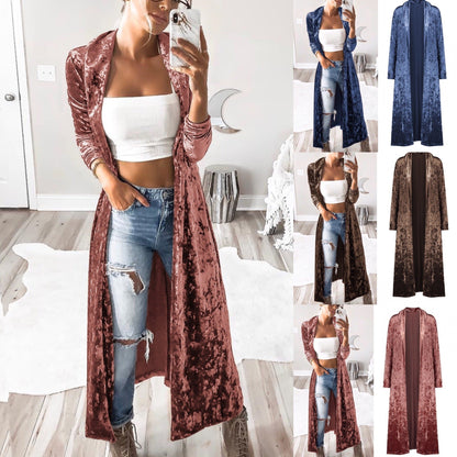 Long sleeve plus length velvet trench coat