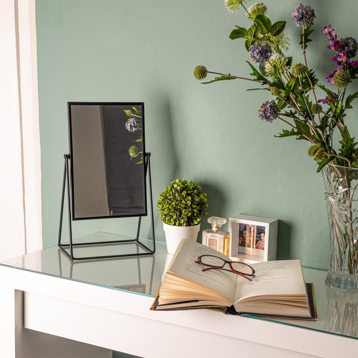 22cm x 39cm Black Square Dressing Table Mirror