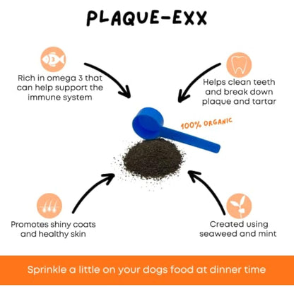 PlaqueExx Plaque and Tartar Remover for Dogs and Cats - Takes Plaque Off Your Pets Teeth PLUS No More Bad Breath - Teeth & Gum Dental Care Formula With Added Mint Powder (100g)