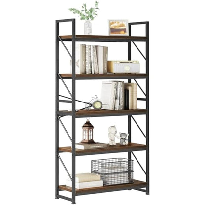 YITAHOME Bookcase 5 Tiers, Industrial Book Shelf Large Floorstanding Book case Wooden Shelf and Metal Frame Shelving Unit Display Storage Rack for Living Room, Home Office, Rustic Brown Bookshelf