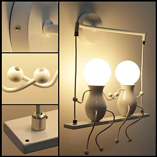 KAWELL Humanoid Creative Wall Light Modern Wall Lamp Simple Wall Sconce Art Deco Max 60W E27 Base Iron Holder for Children Room, Bedroom Bedside,