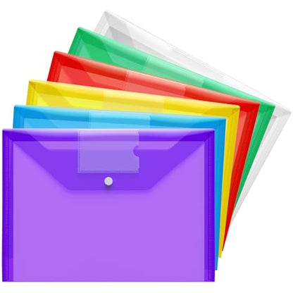 Plastic Wallets - A4 Folders for Paperwork A4 Document Files Folder Plastic Popper Wallets with Pocket, Pack of 6