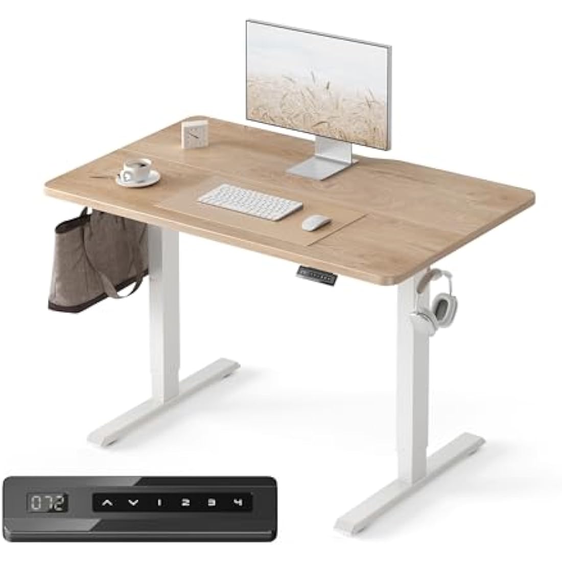 FEZIBO Height Adjustable Electric Standing Desk with digital display controller, 100 * 60cm Stand up Table, Sit Stand Home Office Desk with Splice Board, Maple Top