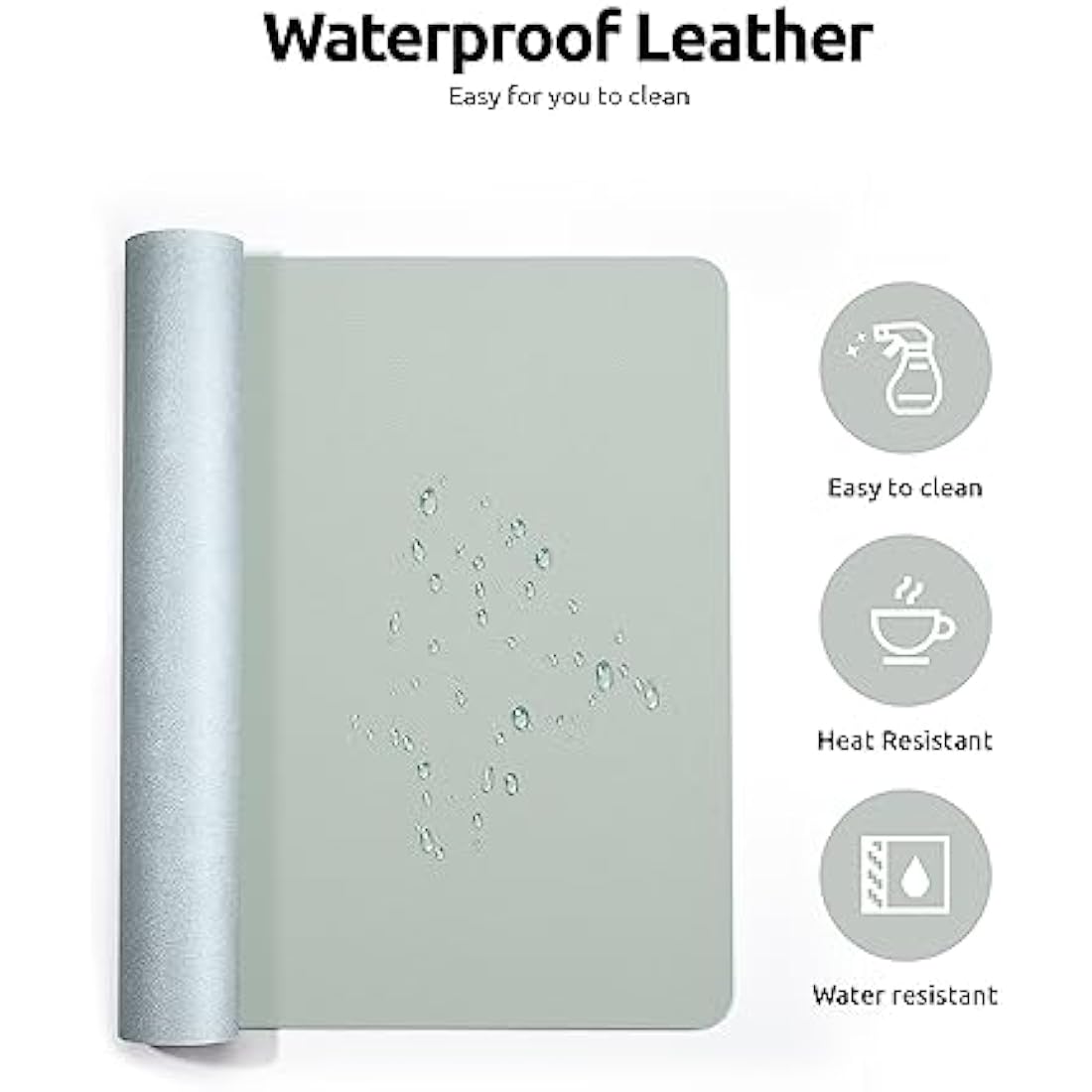YSAGi Leather Desk Mat, Large Mouse Mat, Non-Slip Desk Pad, Waterproof PU Leather Table Protector Writing Pad for Office and Home (80 x 40 cm, Grayish Green)