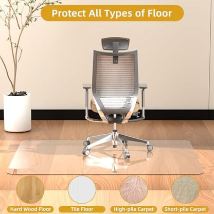 [Tempered Glass] 90cm x 120 cm Glass Chair Mat, Heavy 5mm Thick Premium Tempered Glass Duty Hard Glass Chair Mats for Office Chair on Carpet or Hard Floor with 4 Anti-Slip Pads Easy to Clean Odorless