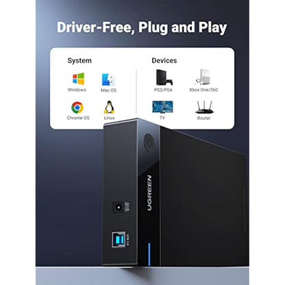 UGREEN Hard Drive Enclosure, USB 3.0 to SATA HDD Caddy for 2.5 3.5 inch SSD HDD Disk up to 22TB with DC Power Adapter, Tool-free Lay-Flat Hard Drive Docking Station for Windows Linux macOS, PS4, Xbox