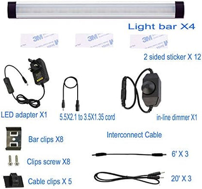 AlBOO Under Cabinet Kitchen Light - Wired LED Dimmable Warm White, 28cm Cupboard Light 12V Plug-in With Mains, Ultra Thin Fixture for Counter Display - 4 Pack
