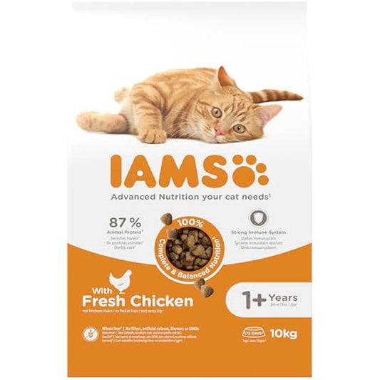 IAMS Adult Complete Dry Cat Food Chicken 10kg - Supports Strong Immune System