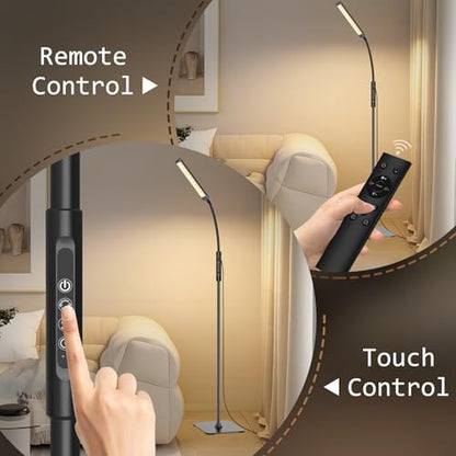 Mojimdo LED Floor Lamp with Remote, Touch Control Bright Floor Lamps, Dimmable 3 Color Modes&10 Brightness Standing Lamp, Gooseneck Reading Lamp for Living Room Bedroom Office-USB Adapter Included