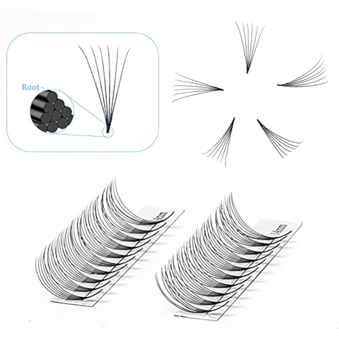 Pre Made Fan Eyelash Extensions 6D Fans 0.07mm D Curl 8-14mm Mix 6D Cluster Eyelash Extension Premade Fans Volume Russian Individual Lashes Cluster Gemerry Fan Lash Extensions(0.07-6D-D curl-Mix)
