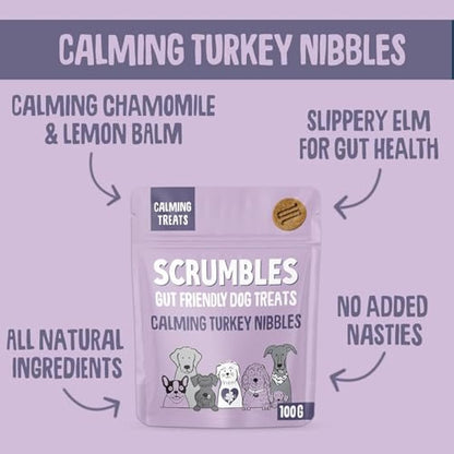 Scrumbles Nibbles, 100% Natural, Calming Dog Treats, Grain Free Turkey Training Treats, 100g pouch